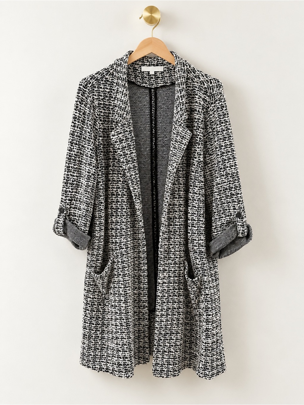 Adyson Parker 1X Black White Open Front Long Cardigan
